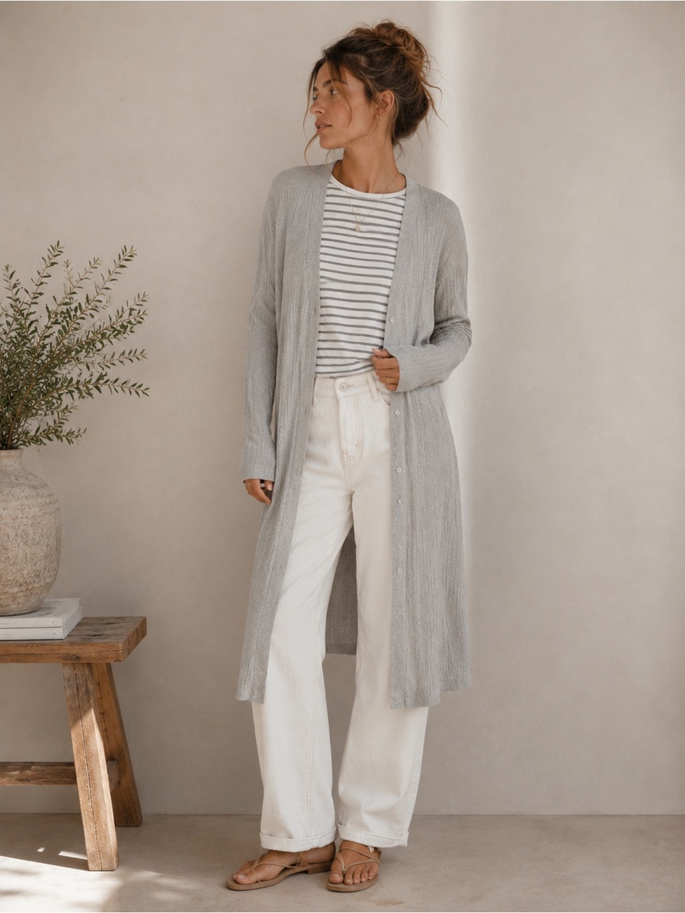 Anthropologie Meadow Rue Grey Ribbed Duster Cardigan Relaxed Feminine Cozy Basic
